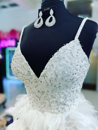 Ivory Ruffle Prom Dresses Spaghetti Strap V-Neck Tiered Wedding Dresses FD3978-prom dresses 2025 -Viniodress-Ivory-Custom Size-
