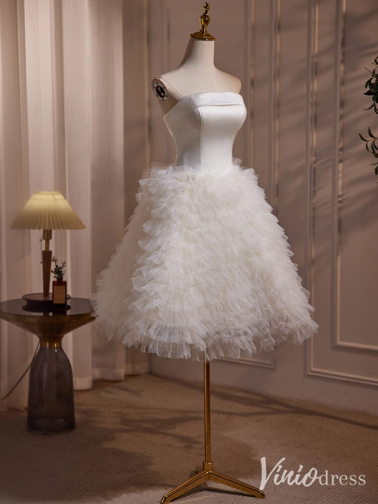 Ivory Strapless Ruffle Homecoming Dresses Satin Bodice Corset Back Party Dress BJ034-prom dresses 2025 -Viniodress-Ivory-Custom Size-