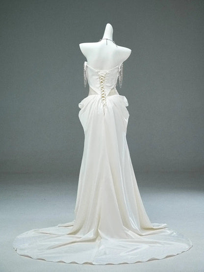Ivory Strapless Satin Prom Dresses with Sweetheart Neckline, Rhinestones & Pearl String - CQ0116-Couture Gown 2025 -Viniodress-Ivory-Custom Size-