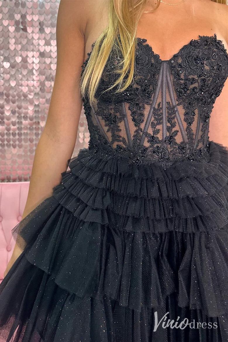 Ivory Sweetheart Tiered Homecoming Dresses Lace Applique Back to School Dress SD1676-Homecoming Dresses 2025 -Viniodress-Ivory-Custom Size-