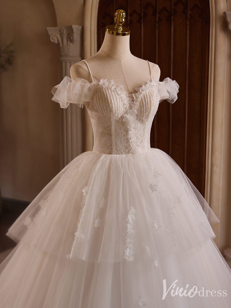 Ivory Tiered Spaghetti Strap Prom Dresses Beaded String Lace Wedding Gown BJ046-prom dresses 2025 -Viniodress-Ivory-Custom Size-