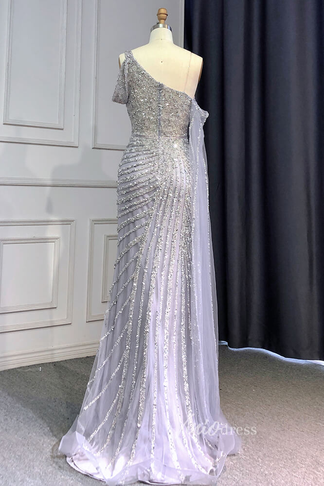 Khaki Beaded Mermaid Pageant Dresses One Shoulder Prom Dress FD3025-Evening Dresses 2025 -Viniodress-Khaki-US 2-