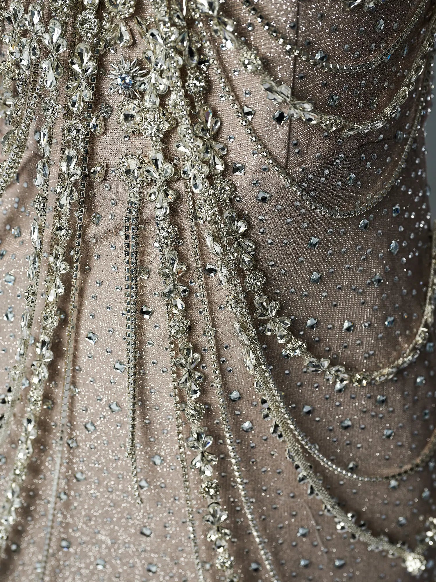 Khaki Ombre Satin Evening Gown with Rhinestone String & Spaghetti Straps - CQ0129-Couture Gown 2025 -Viniodress-Khaki-Custom Size-
