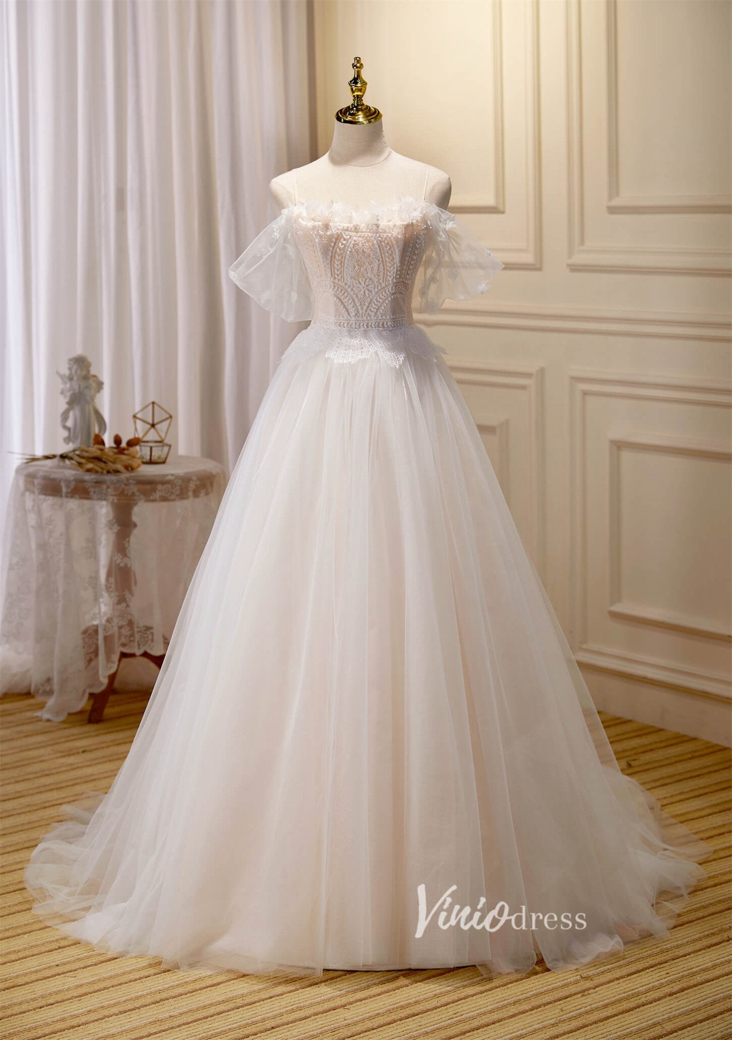 Lace Applique Prom Dresses Off the Shoulder Formal Dresses FD2994-prom dresses 2025 -Viniodress-Ivory-Custom Size-