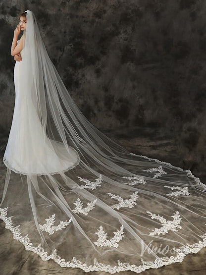Lace Appliqued Cathedral Veil Viniodress TS1907-Bridal Veil 2025 -Viniodress-Ivory-