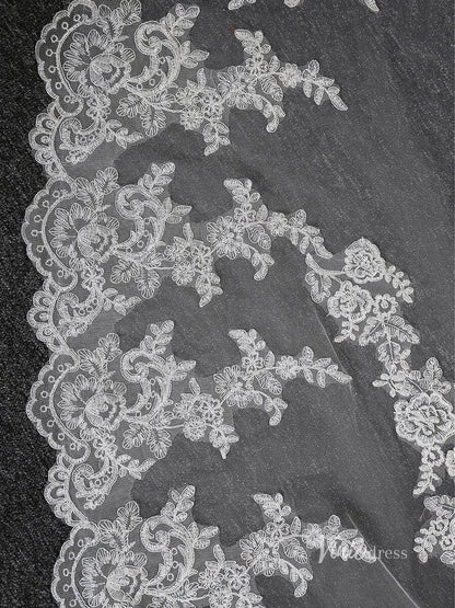 Lace Appliqued Cathedral Veil with Blusher Viniodress-Bridal Veil 2025 -Viniodress-Ivory-