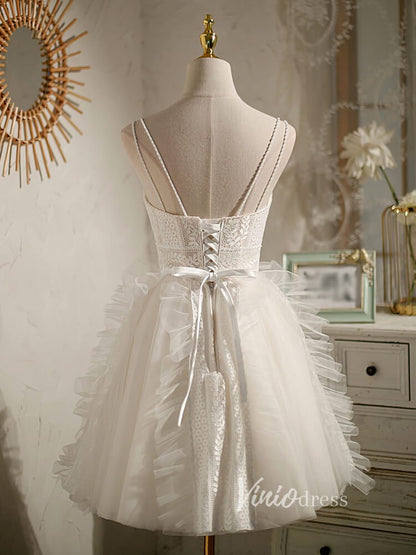 Lace Homecoming Dresses Spaghetti Strap Graduation Dress SD1459-Dresses 2025 -Viniodress-Ivory-Custom Size-