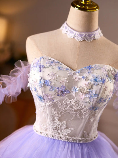 Lavender Floral Corset Homecoming Dress with Ruffle Sleeves & Rosette Tulle Skirt -BJ123-Homecoming Dresses 2026-Viniodress-Lavender-US 0-