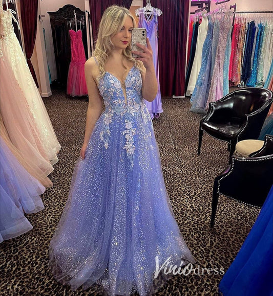 Lavender Lace Appliqued Prom Dresses Dotted Tulle Formal Gown FD3330-prom dresses 2025 -Viniodress-Lavender-Custom Size-
