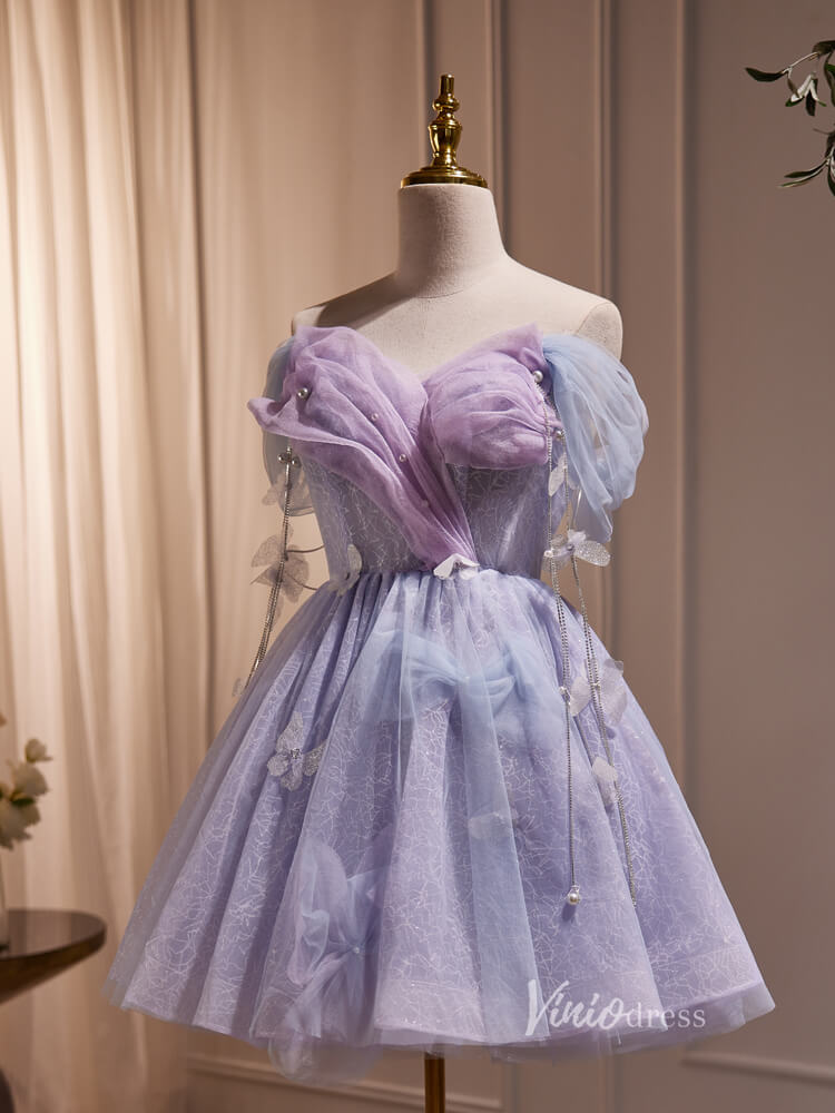 Lavender Lace Homecoming Dresses Butterfly Short Graduation Dress BJ002
