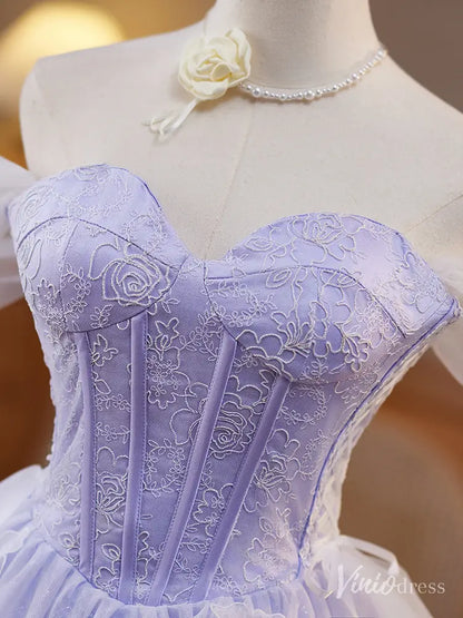 Lavender Off-Shoulder Lace Homecoming Dress with Floral Appliqués – BJ079-prom dresses 2025 -Viniodress-Lavender-Custom Size-
