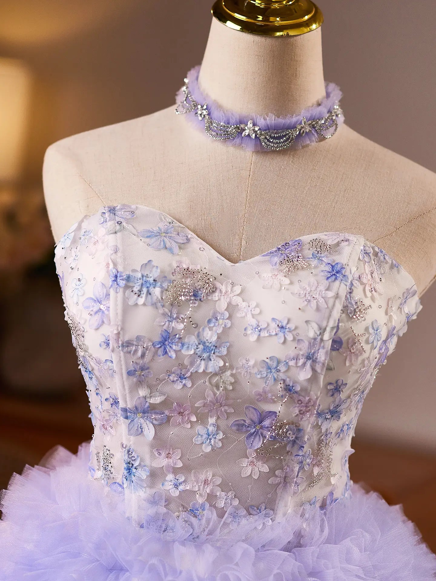 Lavender Ombré Floral Homecoming Dress with Fluffy Ruffle Skirt & Choker -BJ122-Homecoming Dresses 2026-Viniodress-Lavender-US 0-