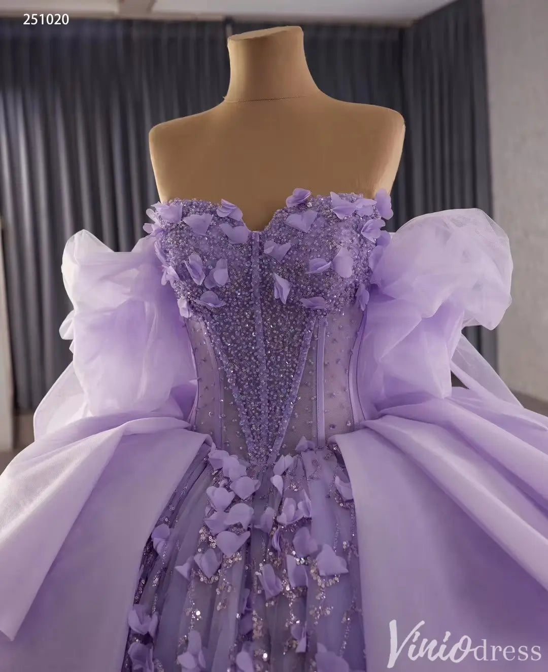 Lavender Quinceañera Dress with 3D Floral Appliqué and Beaded Corset – Style 251020-Quinceanera Dresses 2025 -Viniodress-Lavender-Custom Size-
