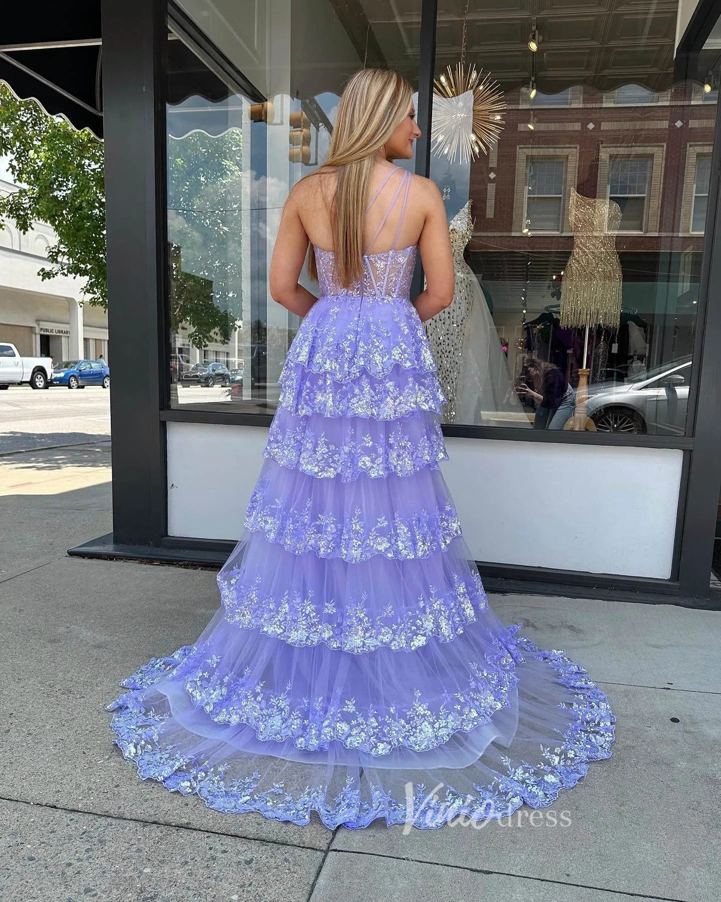 Lavender Ruffle Prom Dresses Skirt with Slit One Shoulder Formal Dresses FD3637C-prom dresses 2025 -Viniodress-Lavender-Custom Size-