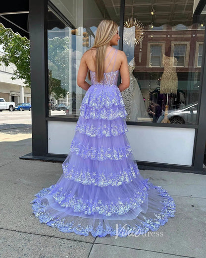 Lavender Ruffle Prom Dresses Skirt with Slit One Shoulder Formal Dresses FD3637C-prom dresses 2025 -Viniodress-Lavender-Custom Size-