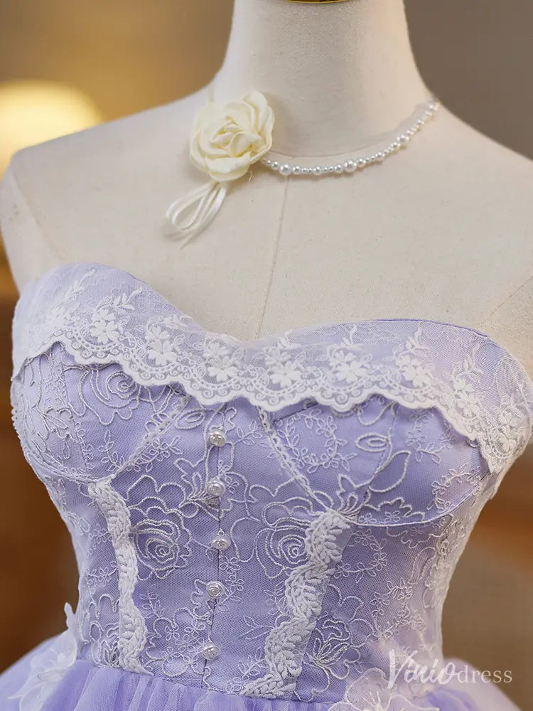 Lavender Strapless Homecoming Dress with Lace Bodice and Ruffled Tulle Skirt – BJ080-prom dresses 2025 -Viniodress-Lavender-Custom Size-