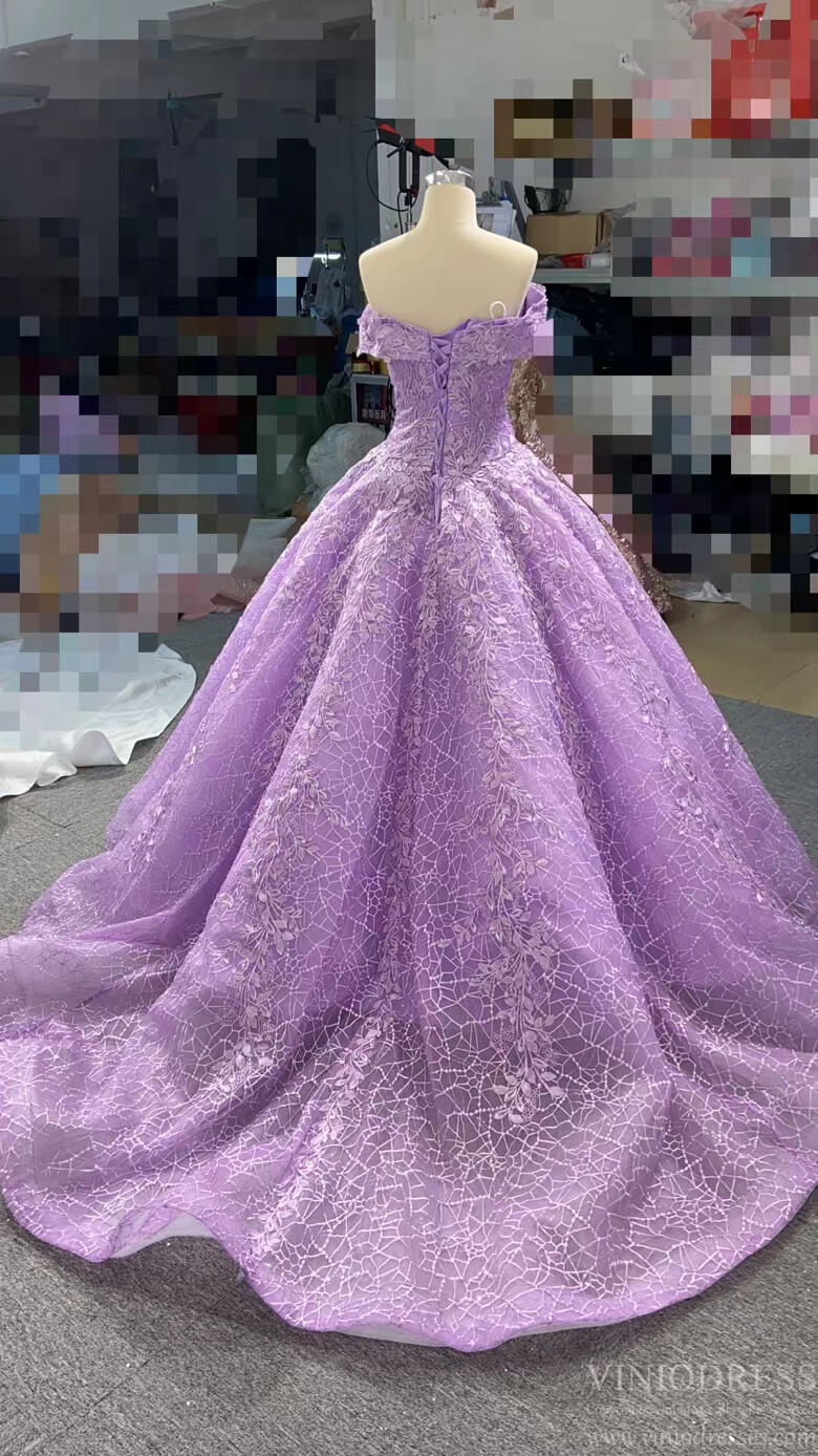 Lavender Sweet 16 Dresses Ball Gowns 66601 Off the Shoulder-Quinceanera Dresses 2025 -Viniodress-Lilac-Custom Size-