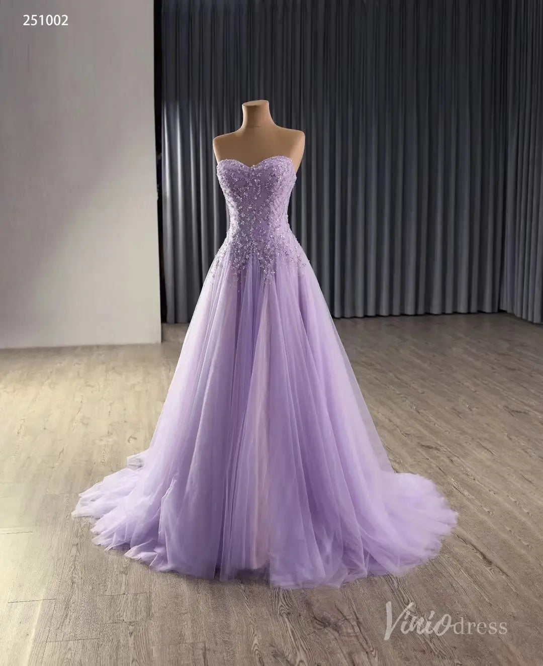 Lavender Wedding Dress Strapless Beaded Tulle Gala Pageant Gown 251022