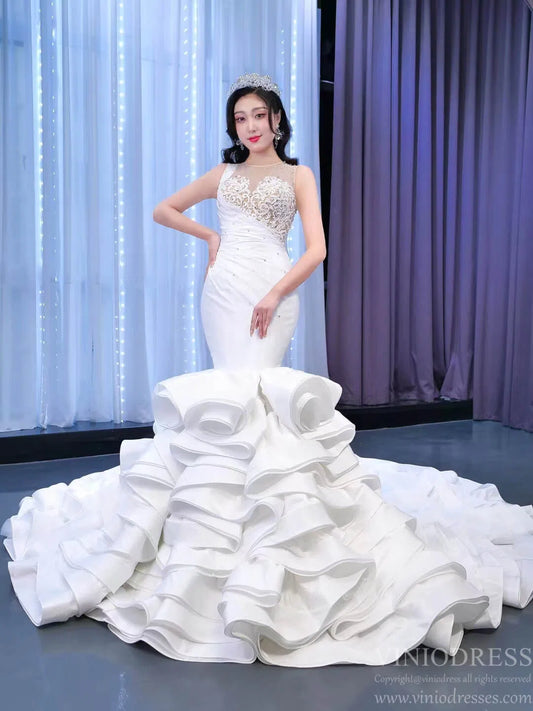 Layered Mermaid Wedding Dress Beaded 67413 Viniodress-wedding dresses 2025 -Viniodress-Ivory-Custom Size-