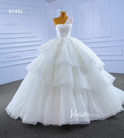 Layered Tulle Ball Gown Wedding Dress One Shoulder 67451-wedding dresses 2025 -Viniodress-Ivory-Custom Size-