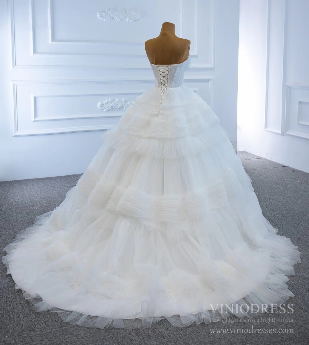 Layered Tulle Ball Gown Wedding Dresses Strapless Bridal Dress VW1785-wedding dresses 2025 -Viniodress-Ivory-Custom Size-