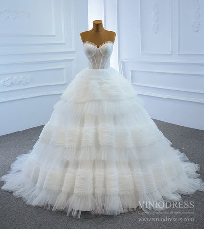 Layered Tulle Ball Gown Wedding Dresses Strapless Bridal Dress VW1785-wedding dresses 2025 -Viniodress-Ivory-Custom Size-