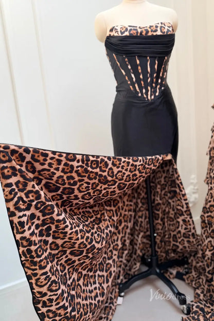 Leopard Print Corset Prom Dresses with High Slit Animal Pattern Evening Gowns SS335-Prom Dresses 2026-Viniodress-A-Custom Size – Add Measurements in Cart-
