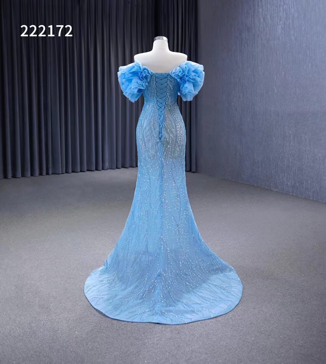 Light Blue Beaded Mermaid Evening Dresses Off the Shoulder Prom Dress 222172-prom dresses 2025 -Viniodress-Light Blue-Custom Size-