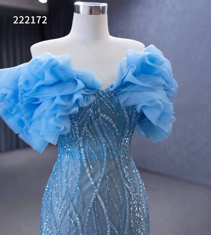 Light Blue Beaded Mermaid Evening Dresses Off the Shoulder Prom Dress 222172-prom dresses 2025 -Viniodress-Light Blue-Custom Size-