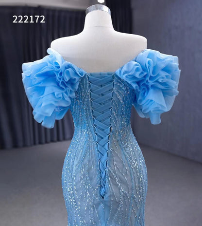 Light Blue Beaded Mermaid Evening Dresses Off the Shoulder Prom Dress 222172-prom dresses 2025 -Viniodress-Light Blue-Custom Size-