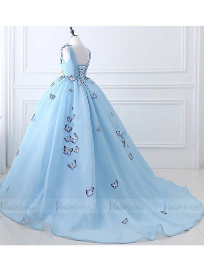 Light Blue Butterfly Quinceanera Sweet 16 Dresses SD1005B-prom dresses 2025 -Viniodress-Light Blue-Custom Size-