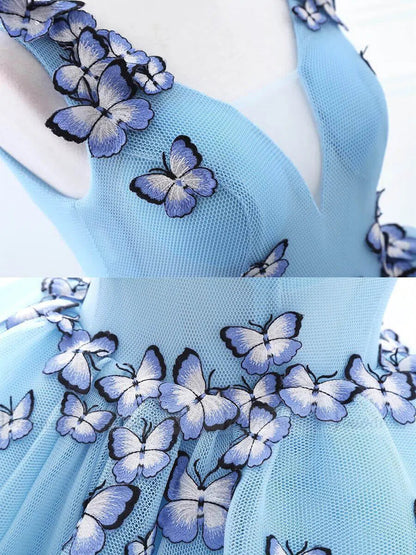 Light Blue Butterfly Quinceanera Sweet 16 Dresses SD1005B-prom dresses 2025 -Viniodress-Light Blue-Custom Size-