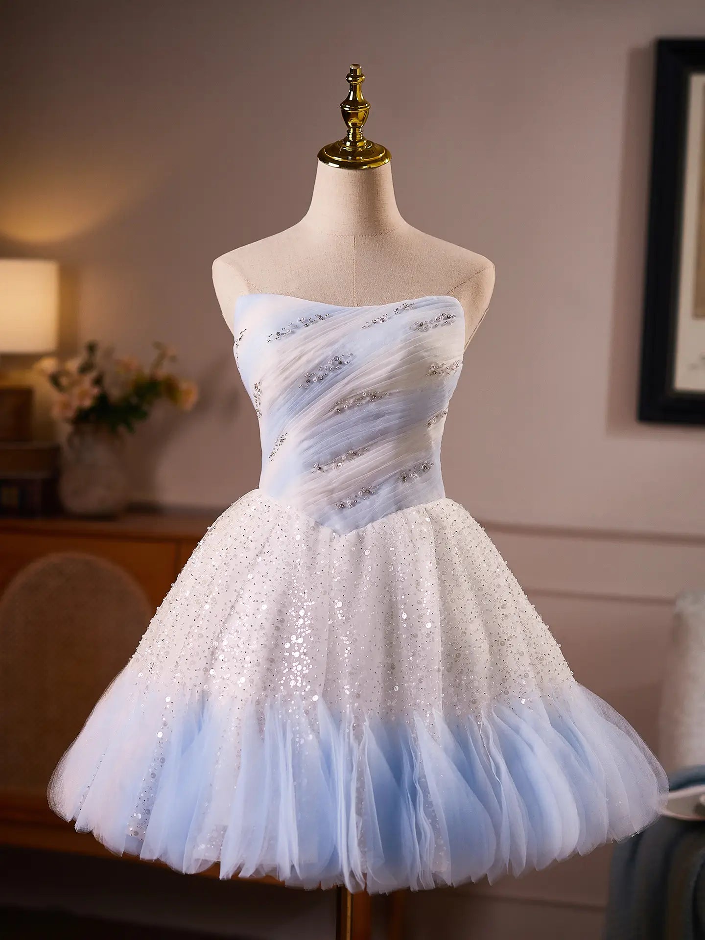 Light Blue Ombré Homecoming Dress with Draped Bodice & Sparkly Tulle Skirt -BJ121-Homecoming Dresses 2026-Viniodress-Light Blue-Custom Size – Add Measurements in Cart-
