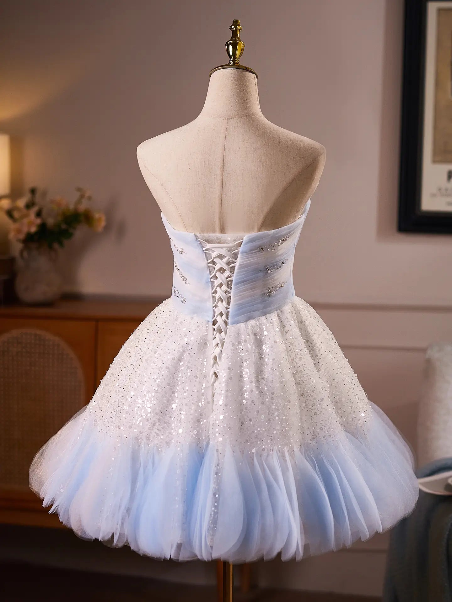 Light Blue Ombré Homecoming Dress with Draped Bodice & Sparkly Tulle Skirt -BJ121-Homecoming Dresses 2026-Viniodress-Light Blue-Custom Size – Add Measurements in Cart-