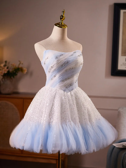 Light Blue Ombré Homecoming Dress with Draped Bodice & Sparkly Tulle Skirt -BJ121-Homecoming Dresses 2026-Viniodress-Light Blue-Custom Size – Add Measurements in Cart-