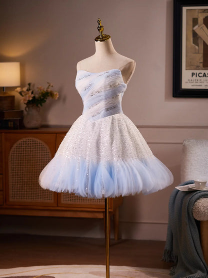 Light Blue Ombré Homecoming Dress with Draped Bodice & Sparkly Tulle Skirt -BJ121-Homecoming Dresses 2026-Viniodress-Light Blue-Custom Size – Add Measurements in Cart-