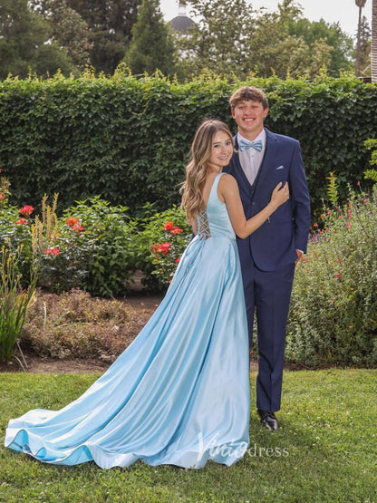 Light Blue Prom Dresses A-Line Satin Evening Dress FD3067 – Viniodress