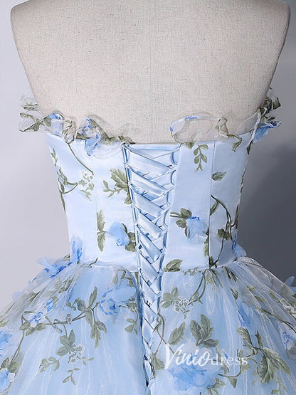 Light Blue Strapless Floral Lace Quinceanera Dresses FD3533-prom dresses 2025 -Viniodress-Light Blue-Custom Size-