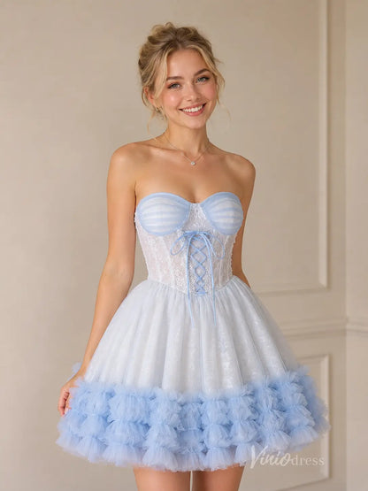 Light Blue Strapless Sweetheart Lace Corset Homecoming Dress with Tulle Skirt & Tiered Ruffle Hem - BJ110-Homecoming Dresses 2026-Viniodress-Light Blue-Custom Size – Add Measurements in Cart-
