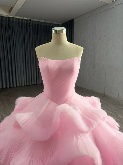 Light Blue Tiered Debutante Gown | Strapless Corset Back Ruffle Wedding Dress 251051-Quinceanera Dresses 2026-Viniodress-Light Blue-US2/UK6/EU32-
