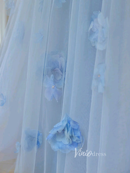 Light Blue Tulle Prom Dresses 3D Flower Long Sleeve Formal Dress FD3226-prom dresses 2025 -Viniodress-Light Blue-Custom Size-