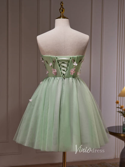 Light Green Floral Lace Applique Homecoming Dresses Strapless Boned Bodice BJ033-prom dresses 2025 -Viniodress-Light Green-Custom Size-