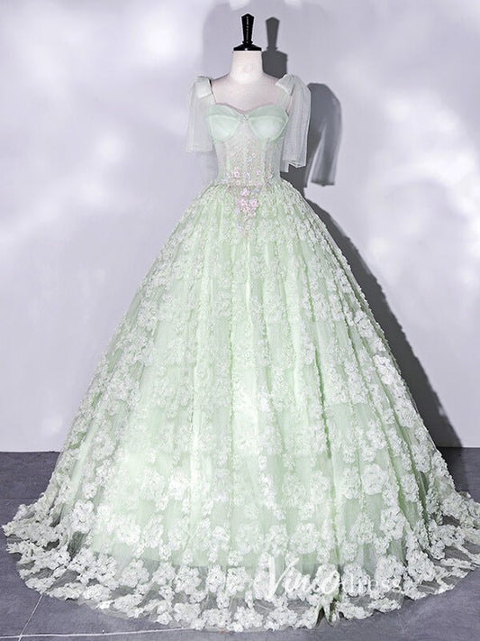 Light Green Lace Applique Prom Dresses Spaghetti Strap Formal Dress AD1006-prom dresses 2025 -Viniodress-Light Green-Custom Size-