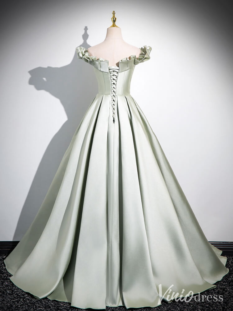 Light Green Off the Shoulder Prom Dresses A-Line Satin Formal Dress AD1333-prom dresses 2025 -Viniodress-Green-Custom Size-