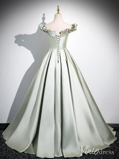 Light Green Off the Shoulder Prom Dresses A-Line Satin Formal Dress AD1333-prom dresses 2025 -Viniodress-Green-Custom Size-