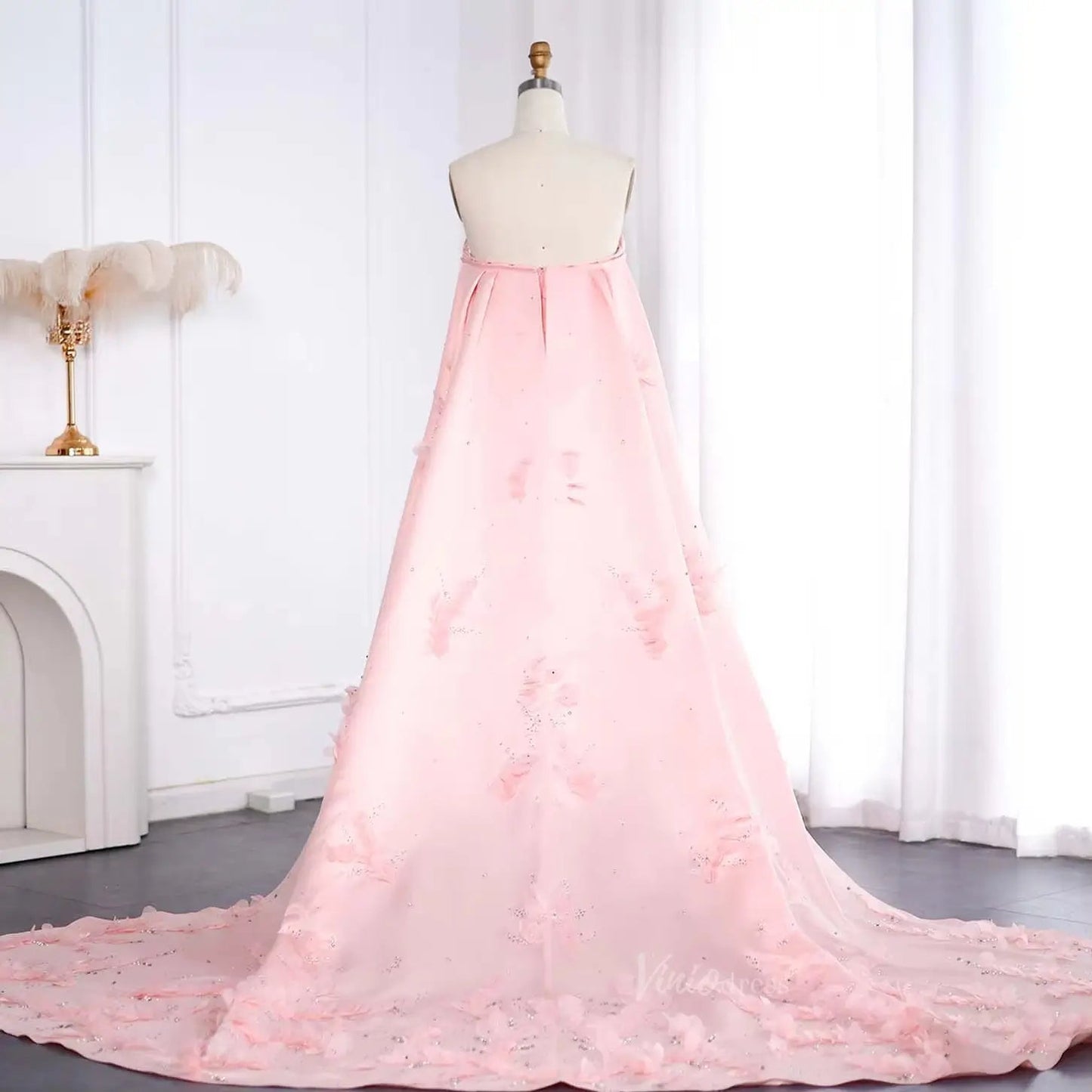 Light Green Satin Prom Dresses Elegant Cape Train Formal Dresses with 3D Flowers BD041-Evening Dresses 2025 -Viniodress-Light Green-US 2-