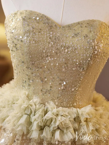Light Green Sparkly Sequin Homecoming Dress – Sweetheart Neckline Short Dress with Ruffled Skirt & Glittering Sequins BJ075-prom dresses 2025 -Viniodress-Light Green-Custom Size-