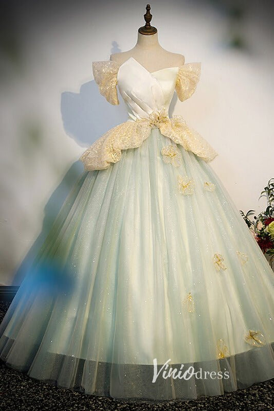 Light Green Sparkly Tulle Off the Shoulder Prom Dresses FD3540-prom dresses 2025 -Viniodress-Light Green-Custom Size-Ball Gown