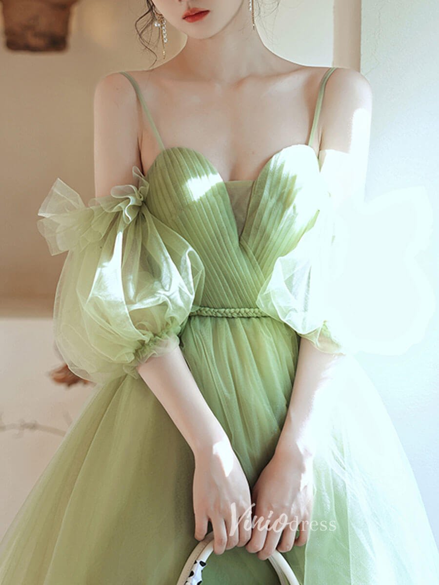 Light Green Tulle Homecoming Dresses Puffed Sleeve Short Prom Dress FD – Viniodress