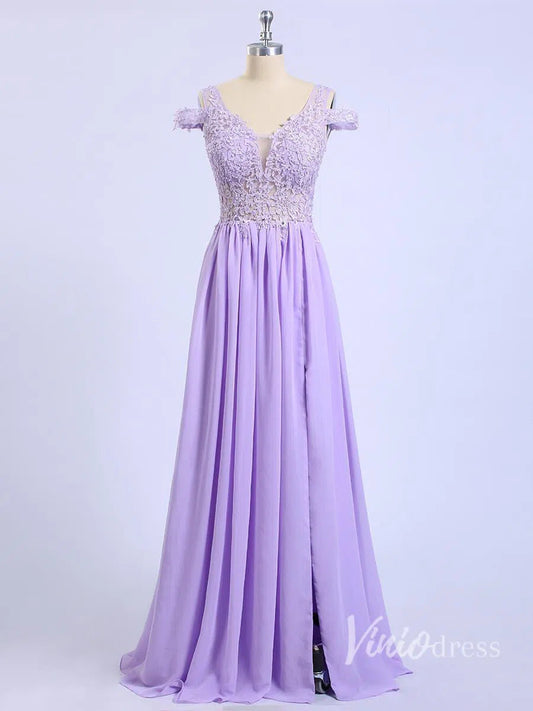 Lilac Long Bridesmaid Dresses with Cold Shoulder VB1002-bridesmaid dresses 2025 -Viniodress-Lilac-Custom Size-